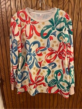 Women's Cream Long-Sleeve Floral Bow Print Top - Multi